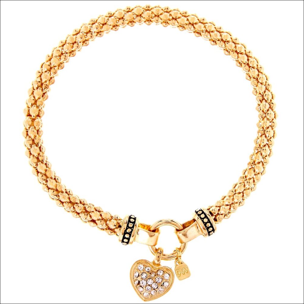 Crystal Pave Heart Stretch Bracelet One Size Gold Tone